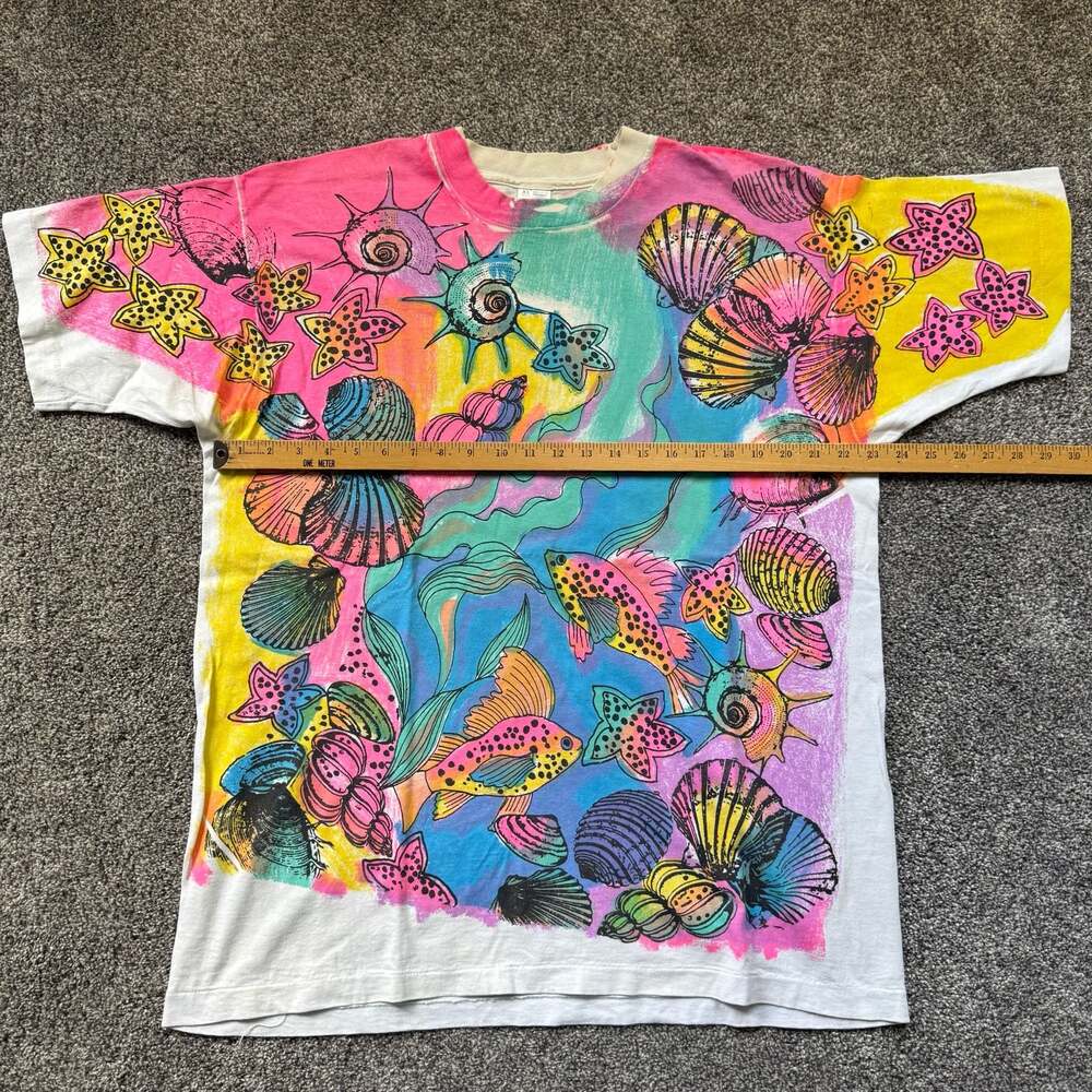 Vintage 90s Marine Life All Over Print T Shirt XL Made USA Single Stitch Fish Sh - Picture 5 of 6